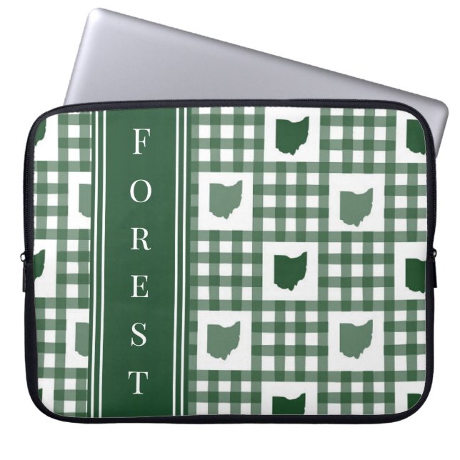 Ohio Green Gingham Laptop Sleeve (Front)