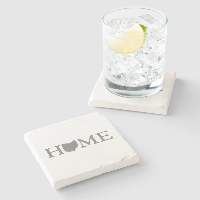 Ohio Home Buckeye State Shaped Letter Ohioan Grey Stone Coaster (Side)