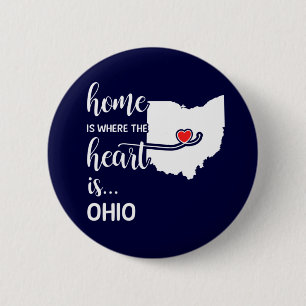 Ohio home is where the heart is 6 cm round badge