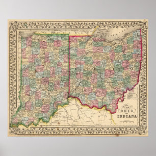 Ohio, Indiana Map by Mitchell Poster