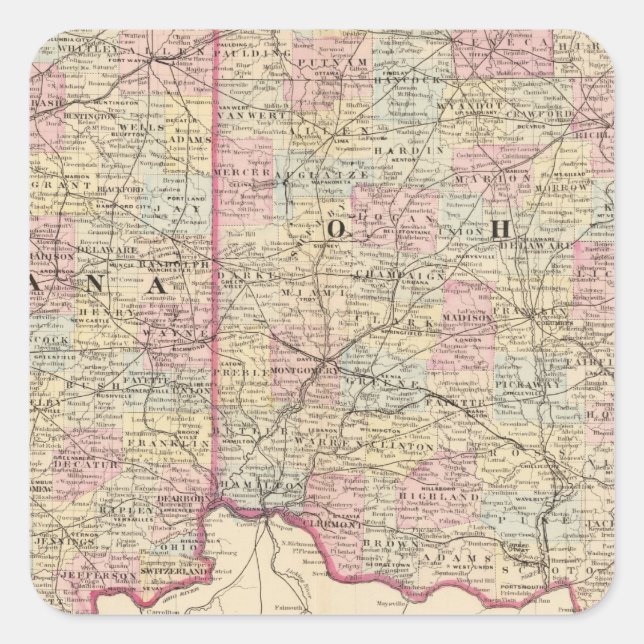 Ohio, Indiana Square Sticker (Front)