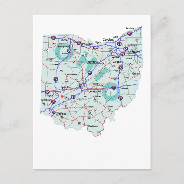 Ohio Interstate Map Postcard (Front)