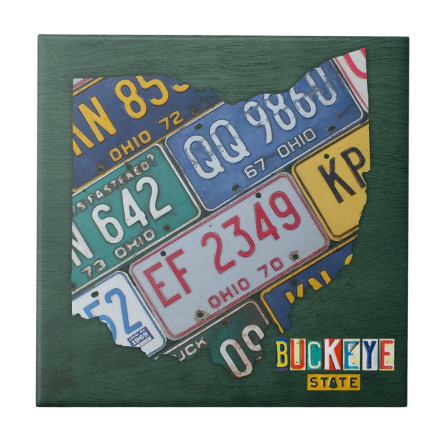 Ohio License Plate Map Ceramic Tile V2 (Front)