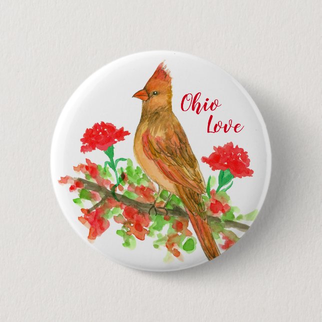Ohio Love Female Cardinal Geraniums 6 Cm Round Badge (Front)