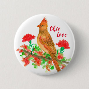 Ohio Love Female Cardinal State Bird 6 Cm Round Badge
