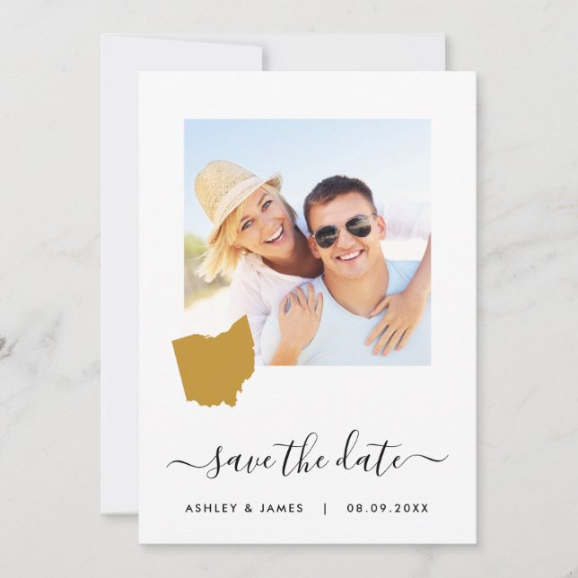 Ohio Map Photo Wedding Save the Date Card (Front)