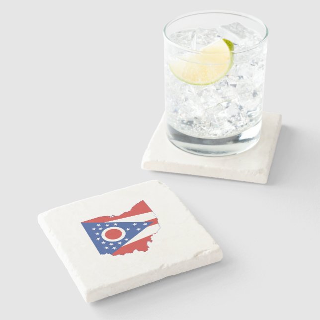 Ohio Map Shaped Buckeye State Flag Ohioan Stone Coaster (Side)