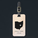 Ohio Map Wedding Luggage Tag, Custom Gift Luggage Tag<br><div class="desc">These state luggage tags make the perfect wedding gift tags or welcome bag tags. Tie it to your gift instead of a typical paper gift tag, and they can use it for months and years to come. Tags have a peach apricot watercolor background. To place the heart at the wedding...</div>