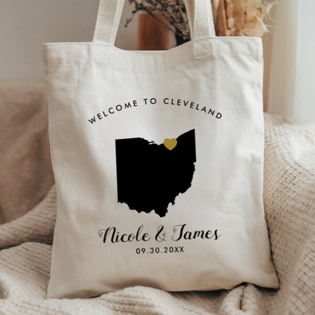Ohio Map Wedding Welcome Bag Tote, Black & Gold (Creator Uploaded)