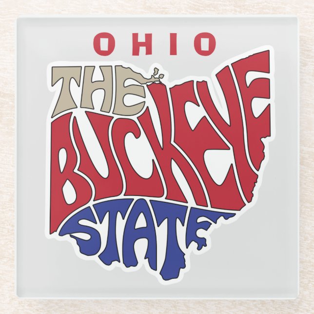 Ohio Nickname Word Art Glass Coaster (Front)