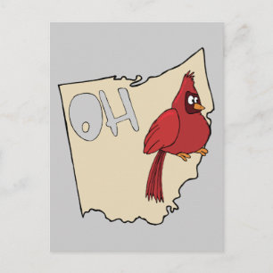 Ohio OH Map & Cardinal Bird Cartoon Art Motto Postcard