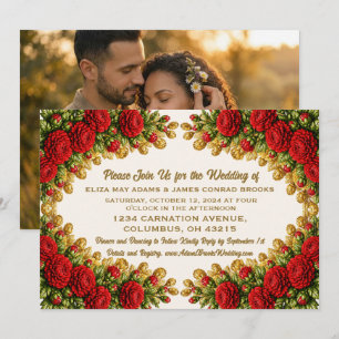 Ohio Red Carnation Photo Wedding Invitation