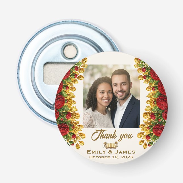 Ohio Red Carnation Wedding Bottle Opener Magnet (Front)