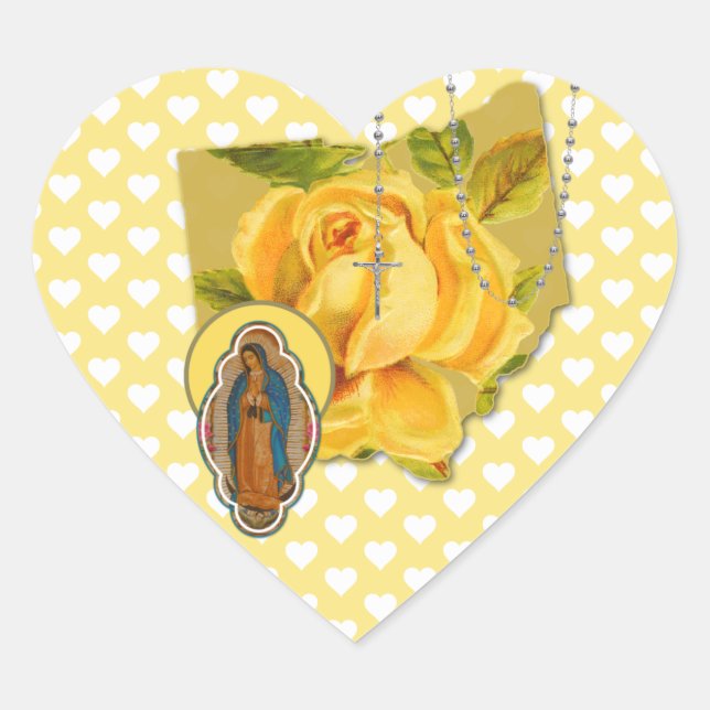 OHIO RELIGIOUS VIRGIN MARY GUADALUPE CROSS ROSES HEART STICKER (Front)