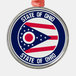 Ohio Round Emblem Metal Tree Decoration