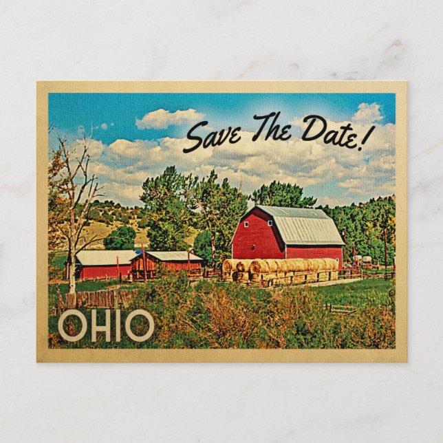 Ohio Save The Date Farm Barn Rustic Announcement Postcard (Front)