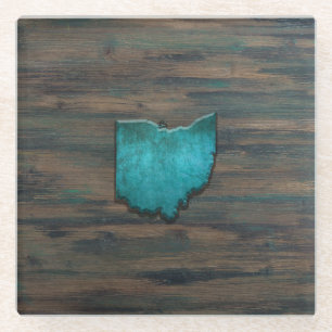 Ohio Shape Teal Glass Coaster