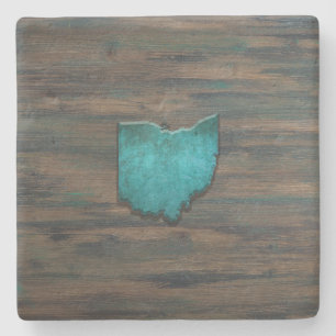 Ohio Shape Teal Stone Coaster