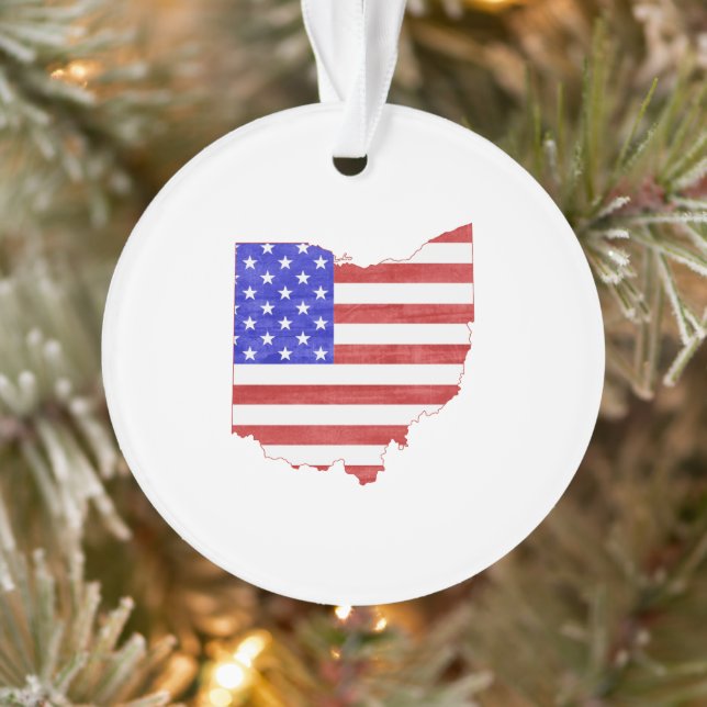 Ohio Shaped American Flag Buckeye Patriotic Ohioan Ornament (Tree)