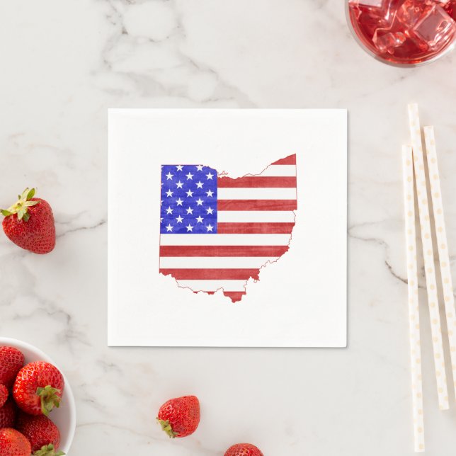 Ohio Shaped American Flag Patriotic Paper Party Napkin (Insitu)