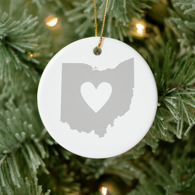 Ohio Shaped Grey Heart Buckeye Love Grey Ohioan Ceramic Tree Decoration (Tree)