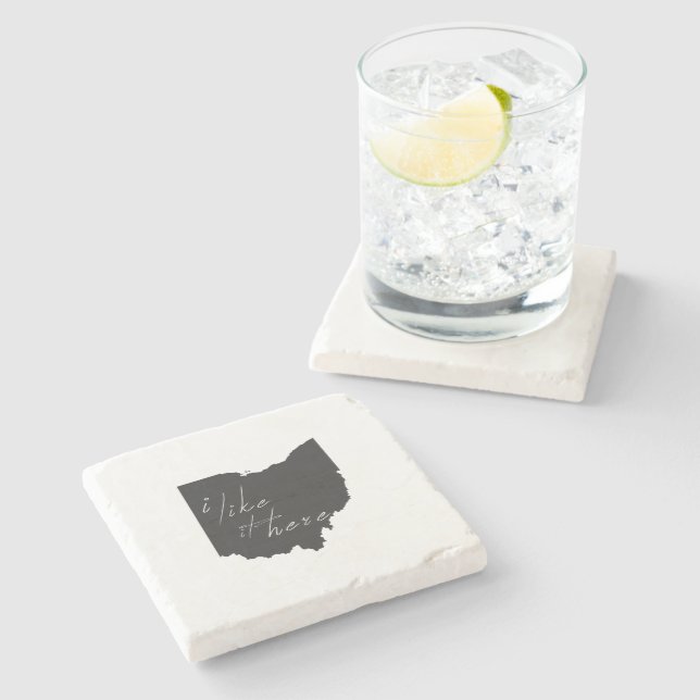 Ohio Shaped I Like It Here Black Chalkboard Stone Coaster (Side)