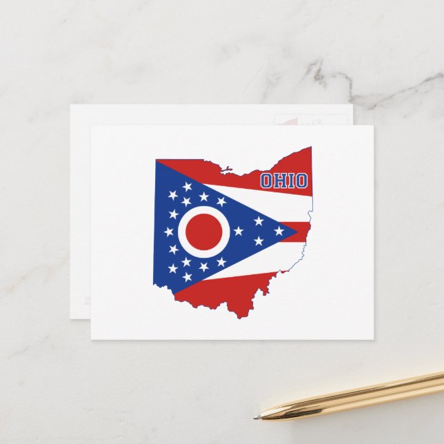 Ohio Shaped Ohioan State Flag with Buckeye Name Postcard (Front/Back In Situ)