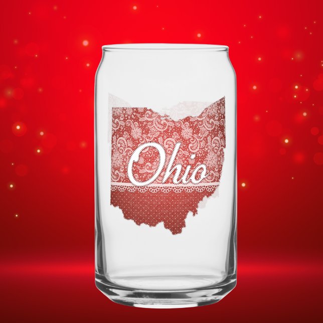 Ohio Souvenir Gift for Her Can Glass (A pretty red Ohio state map with a feminine vibe makes this can cup a one of a kind gift for her.)