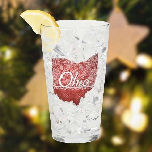 Ohio Souvenir Glass Red Polka Dot State Map (The feminine Ohio drinking glass is perfect for game day, the holiday, or any other day this year.)