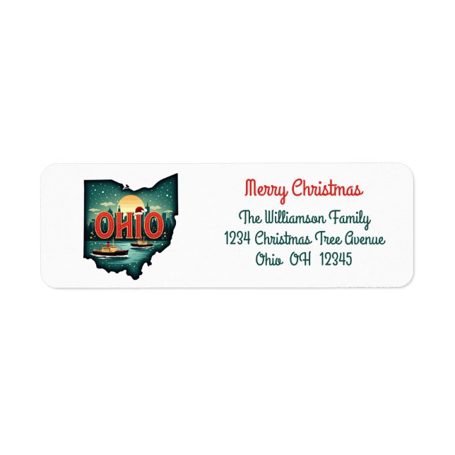 Ohio State Christmas Holiday Map Return Address (Front)