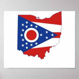 Ohio State Flag and Map Poster