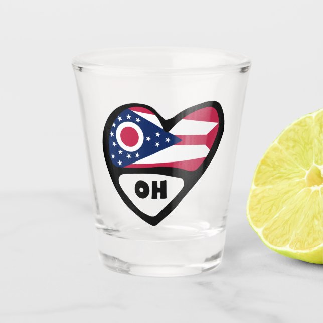 Ohio State Flag In Heart, OH Shot Glass (Front)