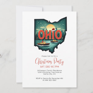 Ohio State Map Christmas Holiday Party Invitation