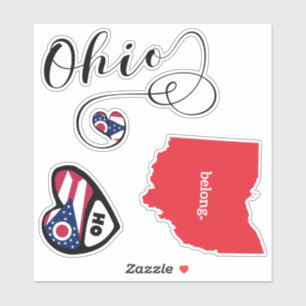 Ohio State Map & Flag 3 Different Die Cut Stickers