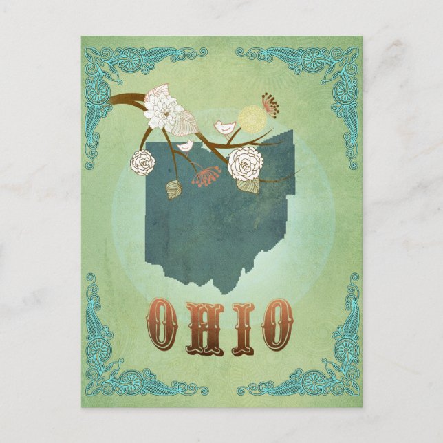 Ohio State Map – Green Postcard (Front)