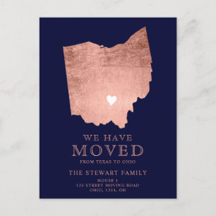 Ohio  state map navy rose gold home moving announcement postcard