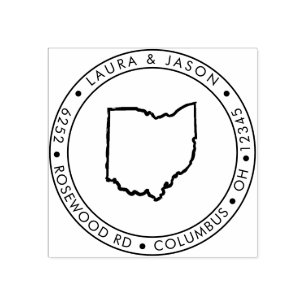 Ohio State Map Return Address Wood Rubber Stamp