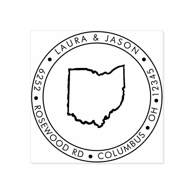 Ohio State Map Return Address Wood Rubber Stamp (Imprint)