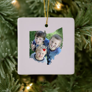 Ohio State Photo insert and town name Ceramic Ornament