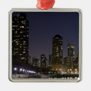 Ohio Street Beach in downtown Chicago at night, Metal Tree Decoration