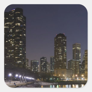 Ohio Street Beach in downtown Chicago at night, Square Sticker