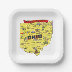 Ohio The Buckeye State vintage Map Paper Plate