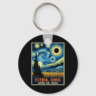 Ohio Total Solar Eclipse 2024 Starry Night Van Gog Key Ring