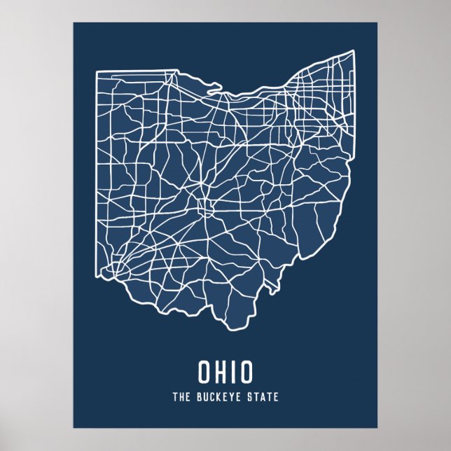 Ohio US State road map - Buckeye State map Poster (Front)