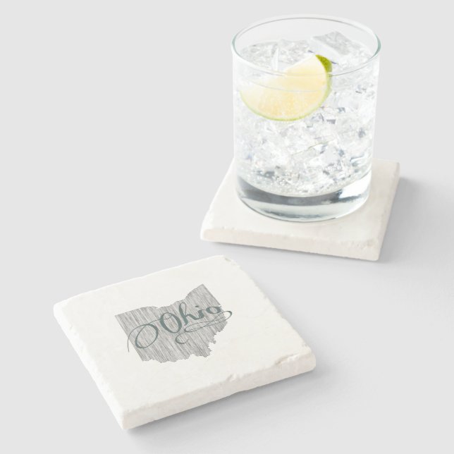 Ohio Vintage Typography Buckeye State Shaped Grey Stone Coaster (Side)