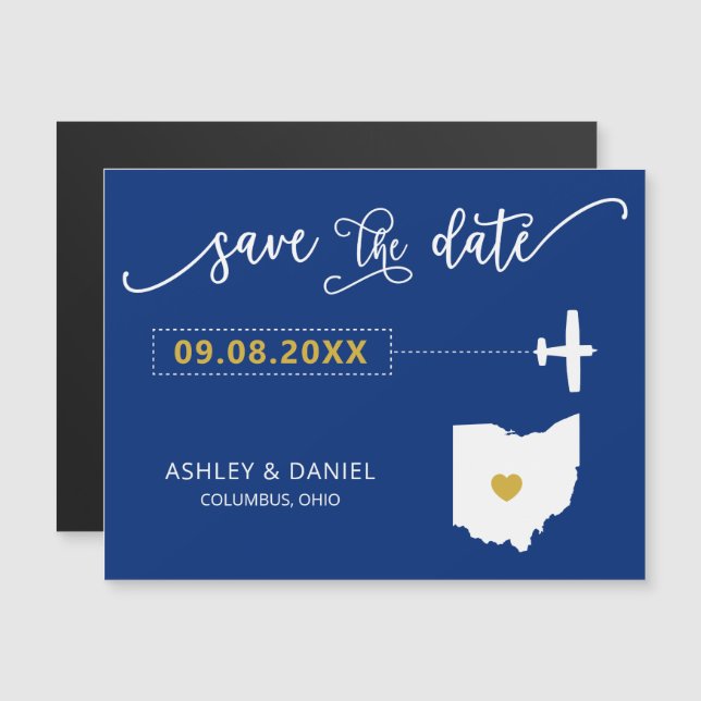 Ohio Wedding Save the Date Card, Map Magnetic Invitation (Front/Back)