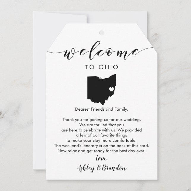 Ohio Wedding Welcome Tag, Letter Itinerary (Front)