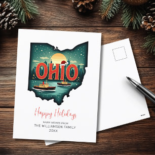 Ohio Xmas Map Happy Holidays Flat Holiday Card