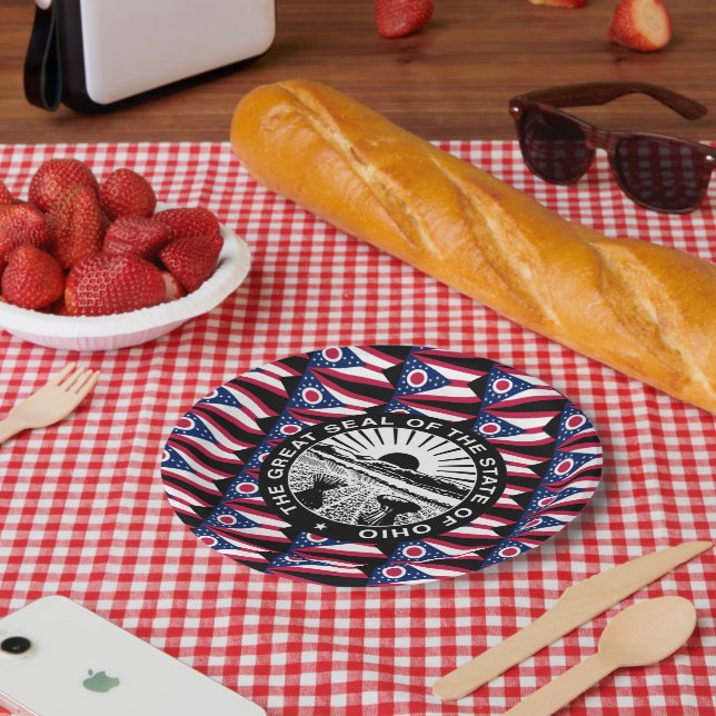 Ohioan Flag & Seal, Ohio Paper Plate (Picnic)