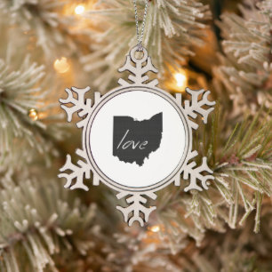 Ohioan Love Ohio Shaped Black Buckeye Chalkboard Snowflake Pewter Christmas Ornament